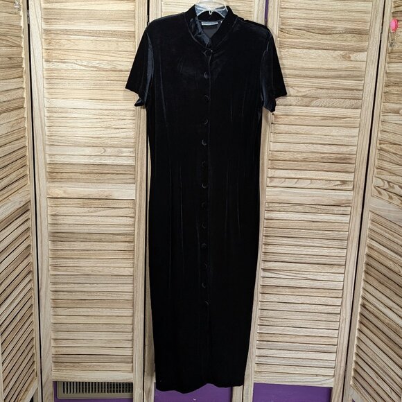 VINTAGE Amanda Smith Elegant Black Velvet Button-Up Dress Size 14 - Picture 1 of 10